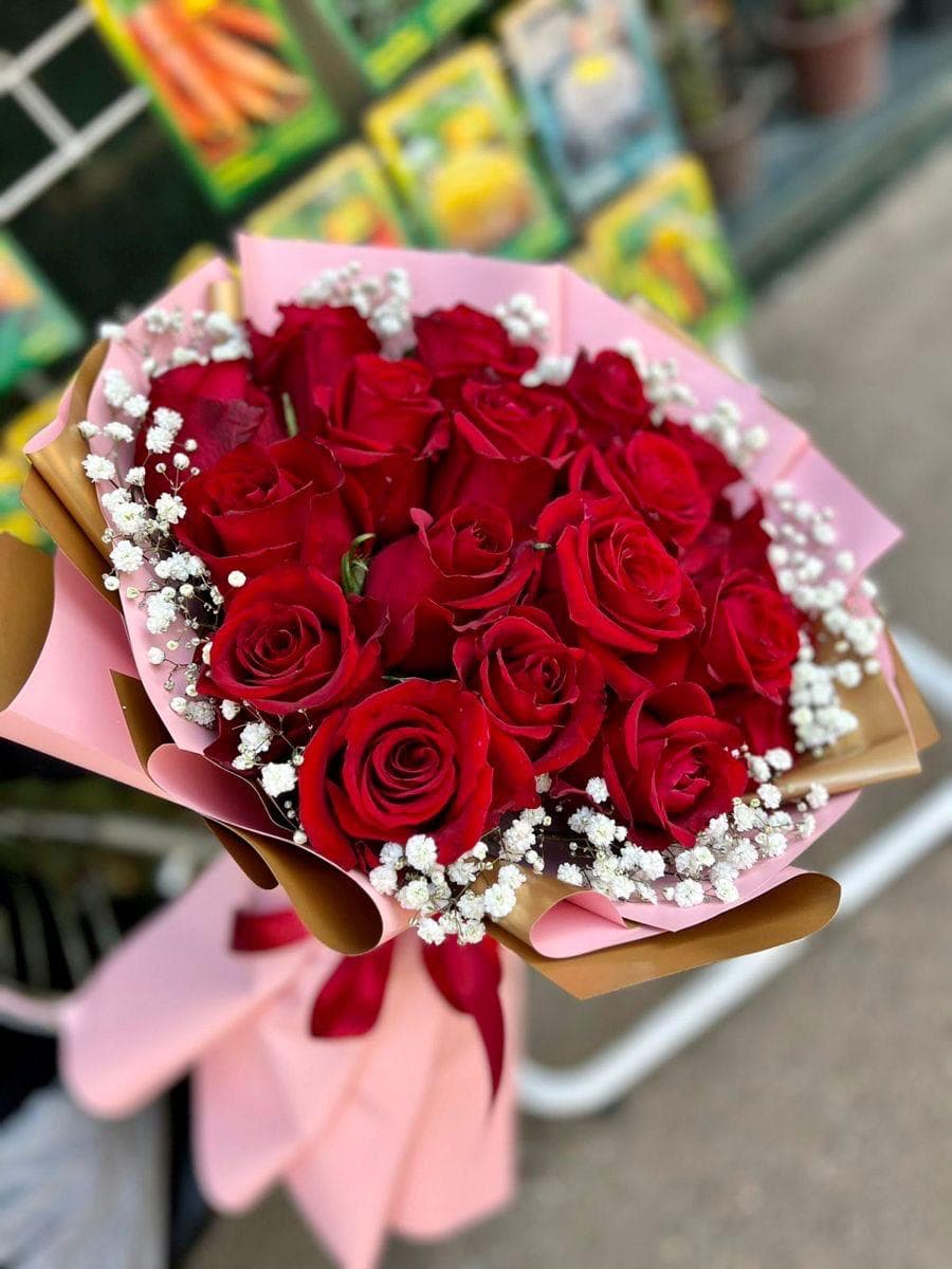 Ramo Bouquet de rosas y gipsófila