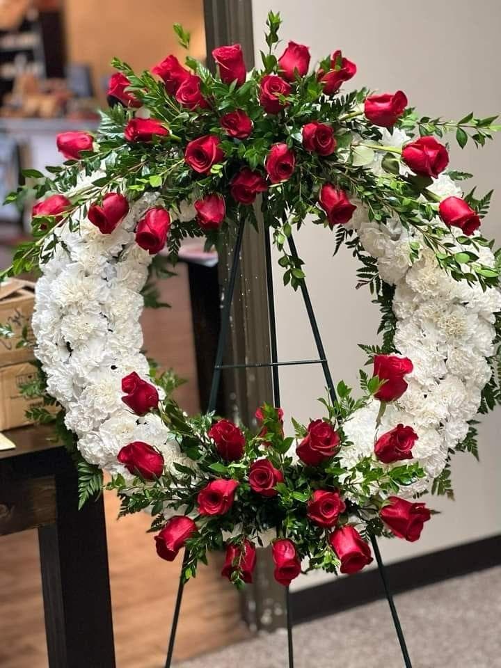 Ramo Corona fúnebre blanca y roja
